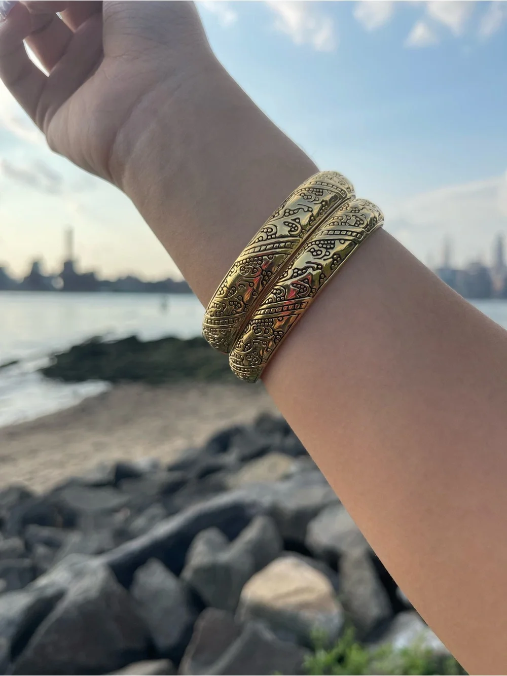 Gold-Tone Engraved Floral Cuff Bracelet